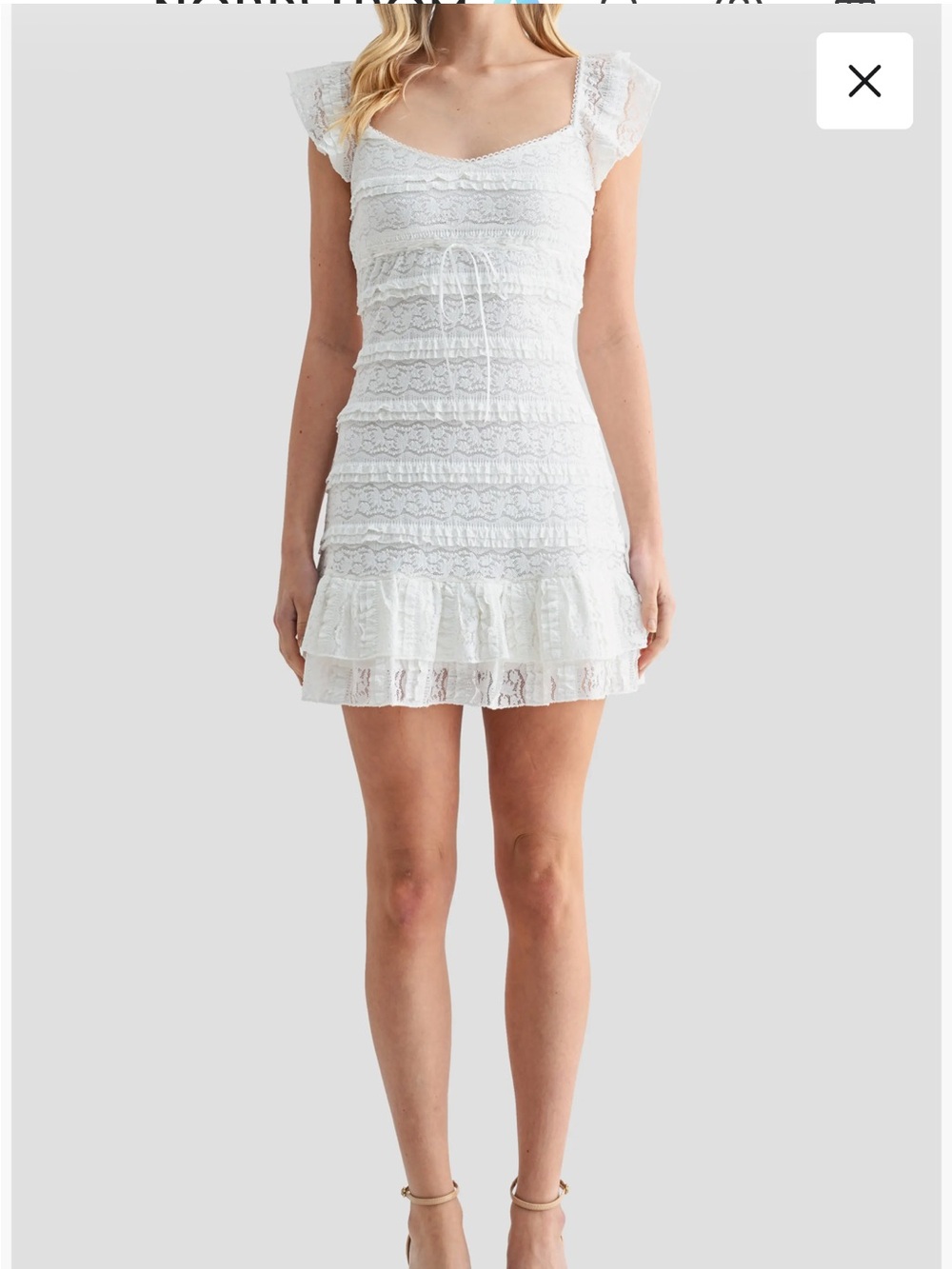 All in Favor Off-White Lace & Ruffle Mini Dress - Size XS